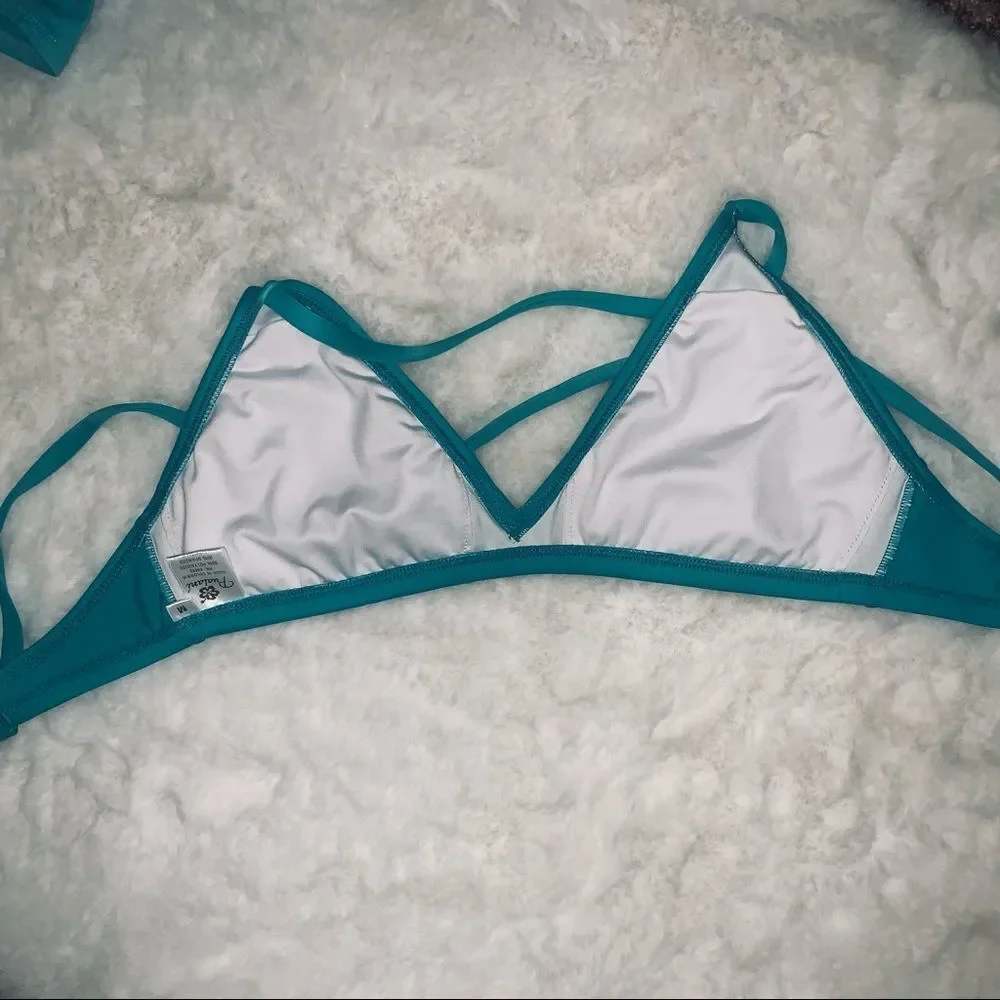 S & M Skirt With Attached Bottom & top Sea Green Solid Pualani Bikini Beachwear - Picture 9 of 12